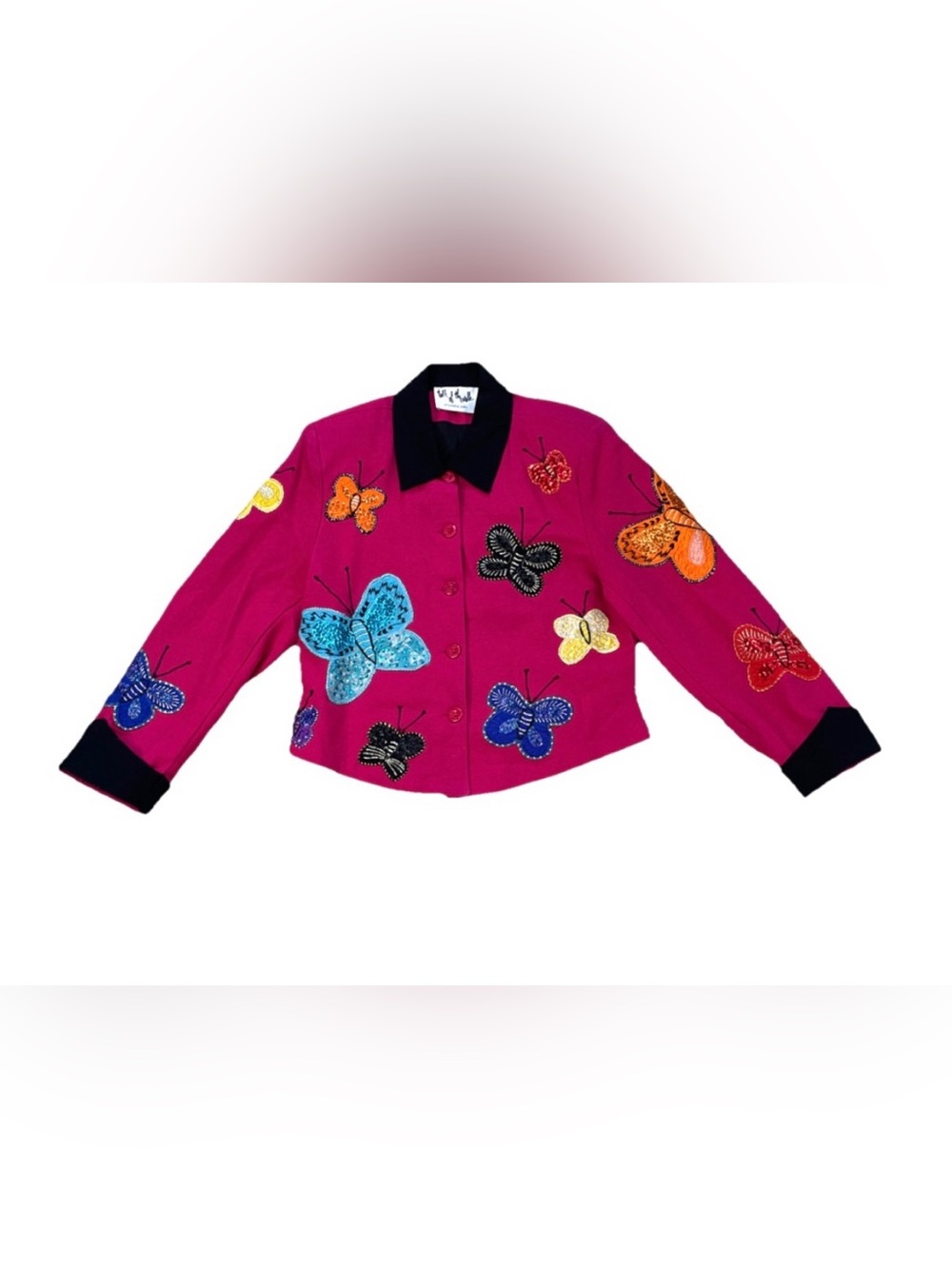Talk of the Walk Sequin Embroidered Butterfly Jacket Blazer Womens Sz M Funky